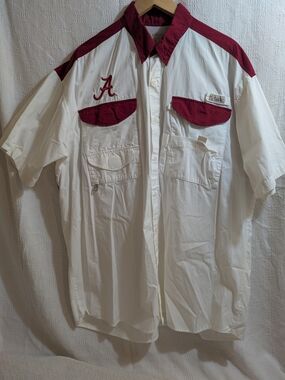 Vintage Alabama Crimson Tide Columbia Button‑Up Shirt XL White & Crimson